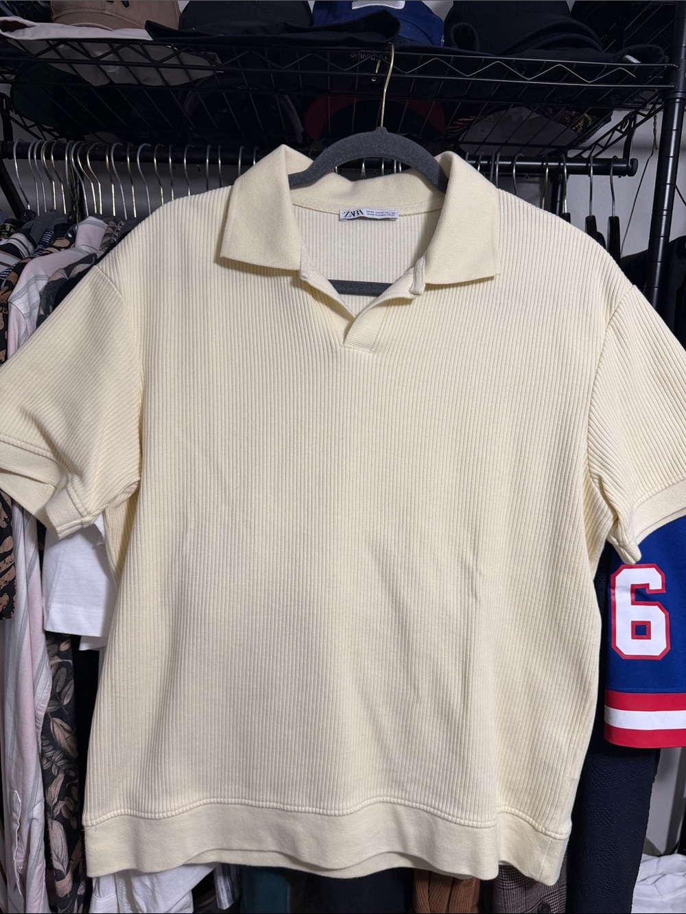 Zara Men’s Cream Short-Sleeve Ribbed Polo
